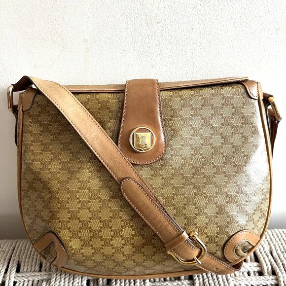 Celine Tan and Brown Shoulder Bag - Picture 1 of 13